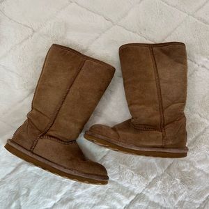 BEARPAW Elle Women’s Tall Suede Boots Size 6 Tan Shearling Winter Boots